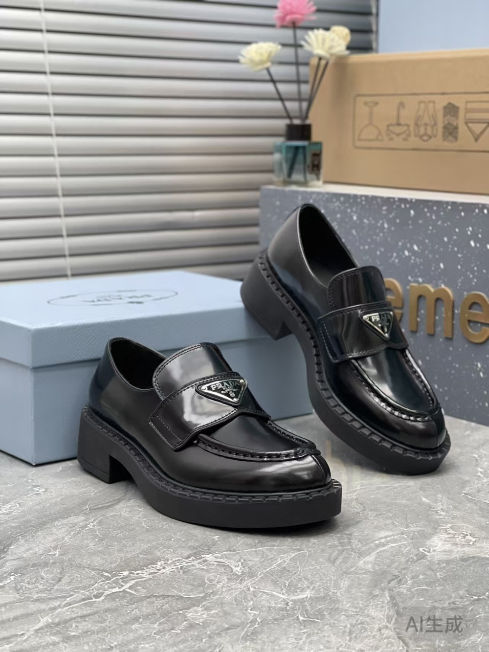 Prada Black Triangle Logo Loafers